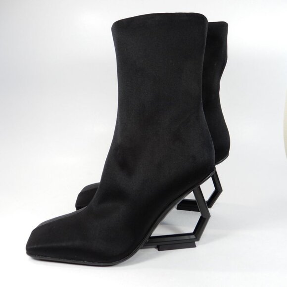 JEFFREY CAMPBELL Herio Square Toe Booties Heels Size 6 Black Neoprene NEW $204 - Picture 5 of 11